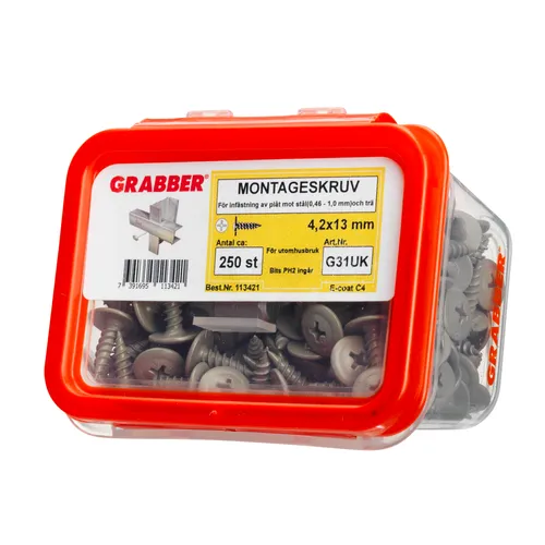 Montageskruv Stål C4 4,2x13 mm, 250 st/frp