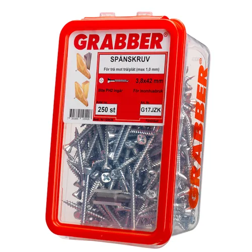 Spånskive-/sockelskruv Trä/Stål 3,8x42 mm, FZB, 250 st/frp