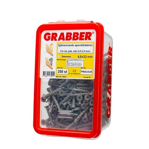 Trallskruv m. borrspets C4 4,8x33 mm, 250 st/frp