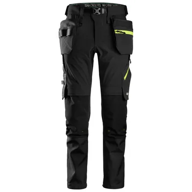 Arbetsbyxa+ 6940 FlexiWork Softshell Strl. 52, Svart/Neongul