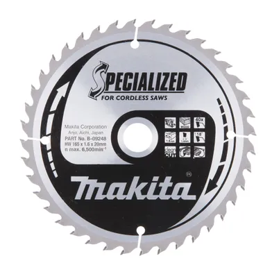 Cirkelsågklinga f. batteridrift, Trä 165/20 mm, 40T, Special