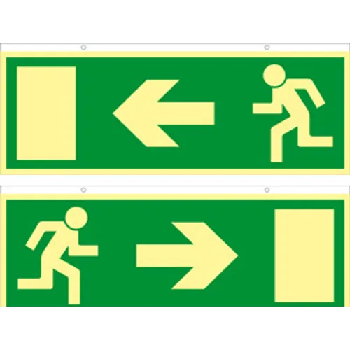 Skylt Utrymningsväg dubbelsidig höger/vänster 297x115 mm, 822224