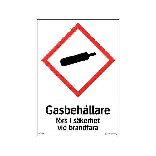 Skylt Gasbehållare förs i säkerhet 210x297 mm, 330114