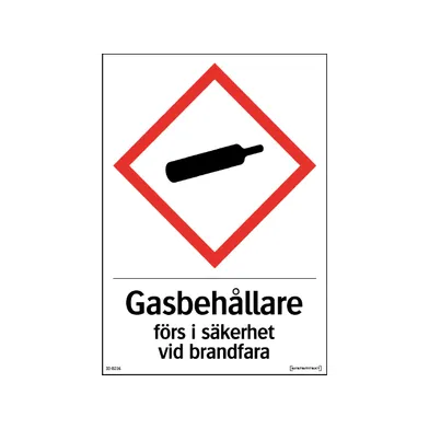 Skylt Gasbehållare förs i säkerhet 210x297 mm, 330114