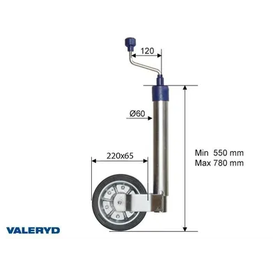Stödhjul Ø 60mm, m. stålfälg och gummihjul Hjul - 220x65 mm, 250 kg