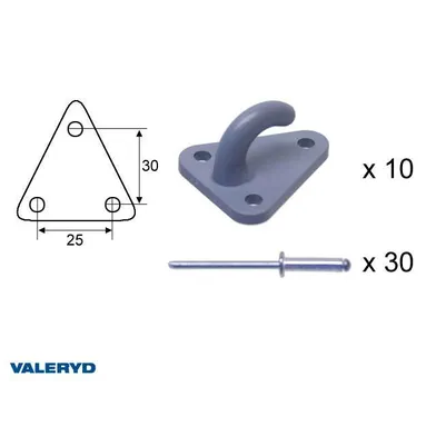 Fästkrok t. lastnät inkl. popnit Plast, 10-pack