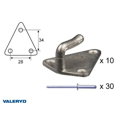 Fästkrok t. lastnät inkl. popnit Metall, 10-pack