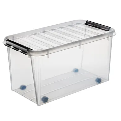 Förvaringsbox Classic m. lock 70 l inkl. hjul, Transparent